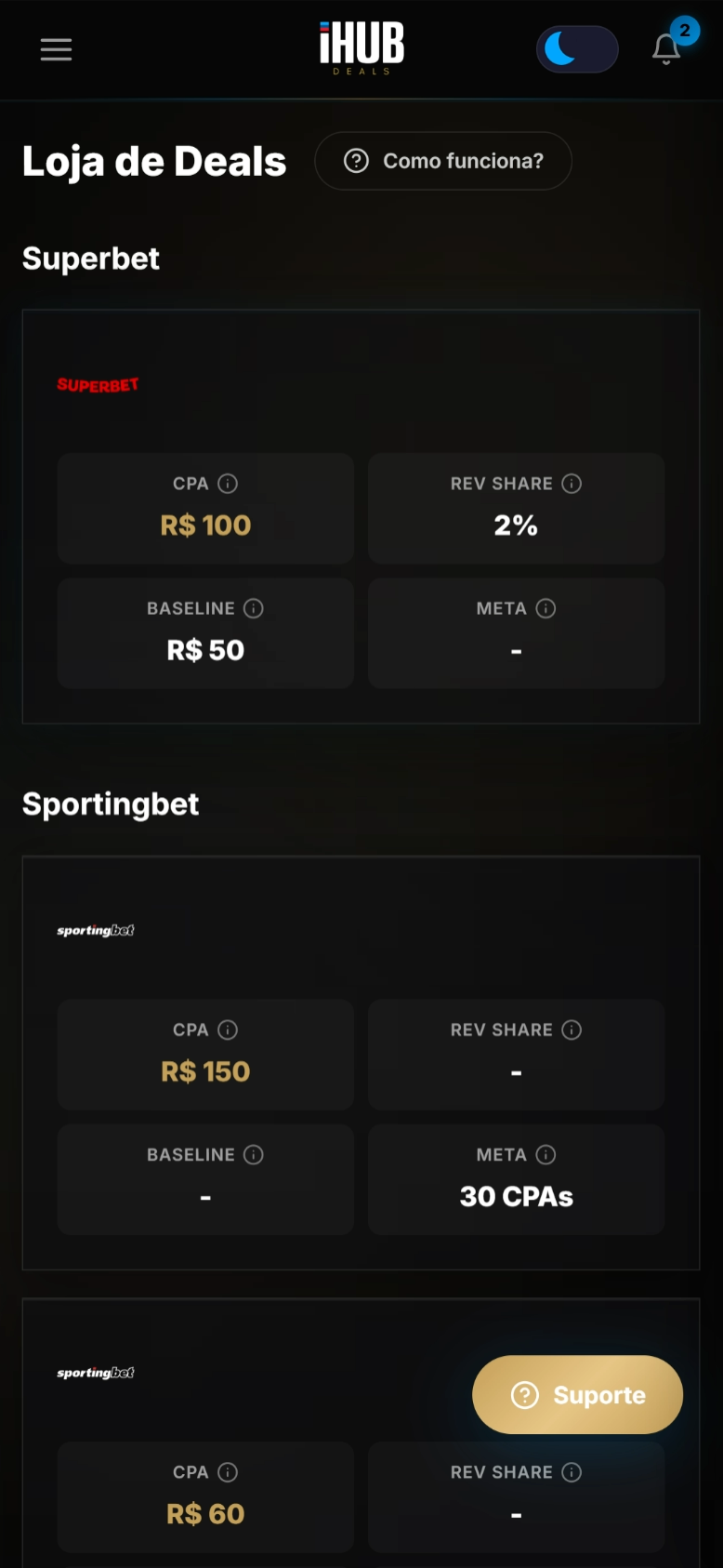 IHUB Deals — Comissoes